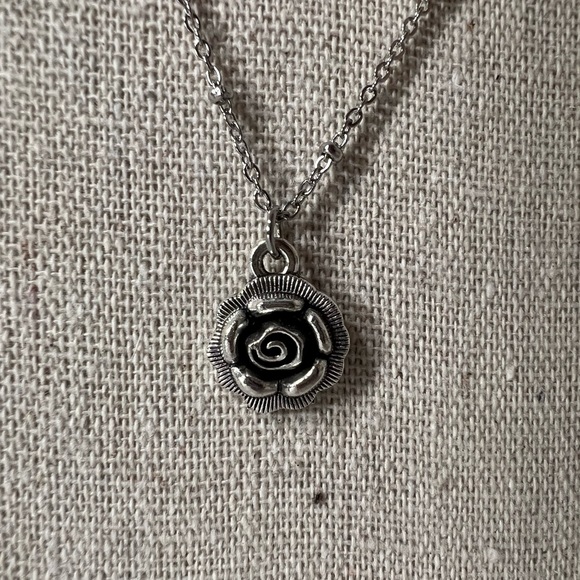 Floral Silver Multi-Chain Charm Necklace Set with Black Lace Choker - Picture 6 of 6